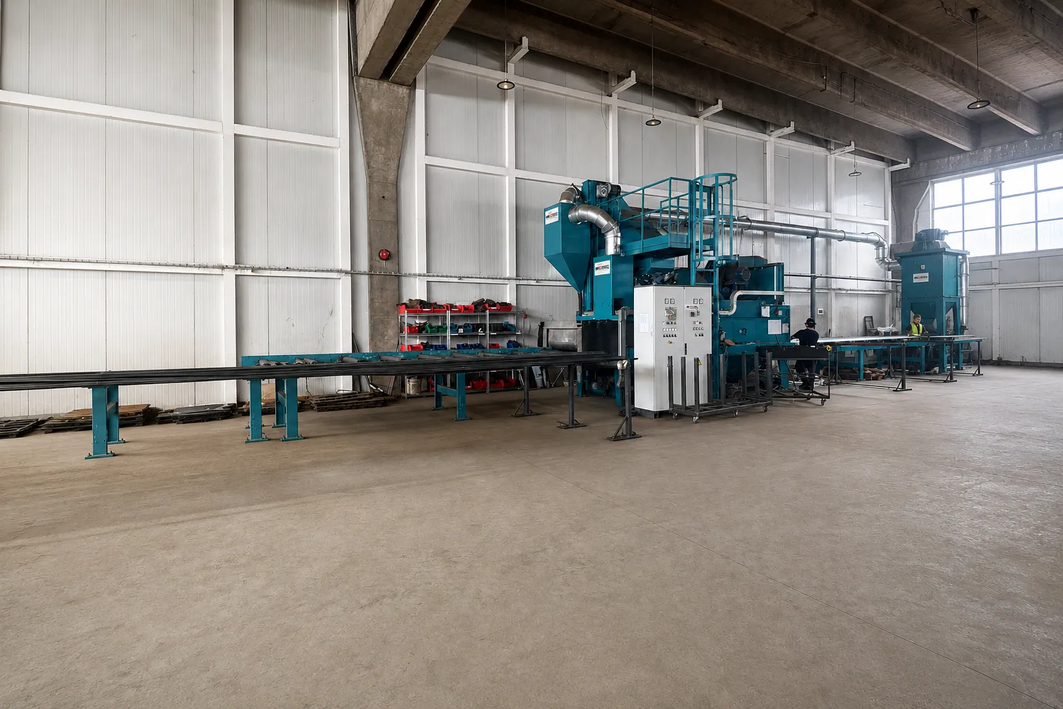 Instalație industrială de sablare în hală
